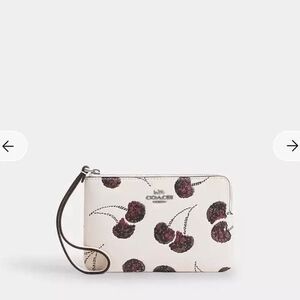 Coach Corner Zip Wristlet With Cherry Print